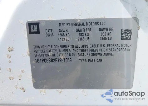 2015 Chevrolet Cruze 1Lt Auto from USA, damaged, VIN 1G1PC5SB2F7291059